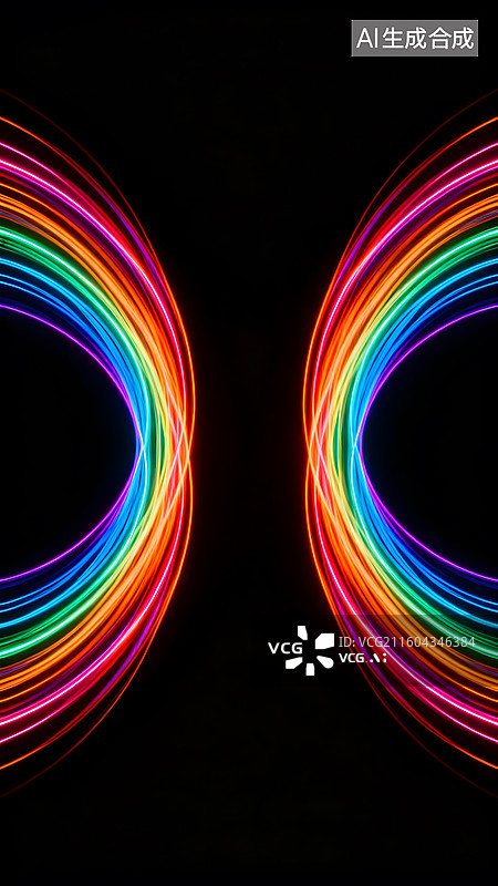 【AI数字艺术】双彩虹光圈对称光影艺术图片素材