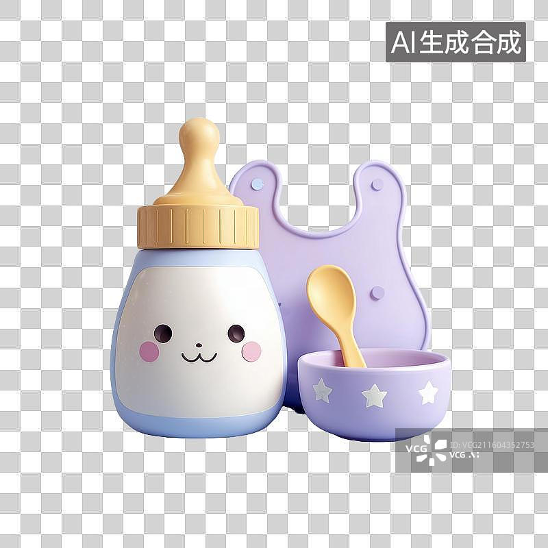 【AI数字艺术】婴儿餐具套装3D图标图片素材