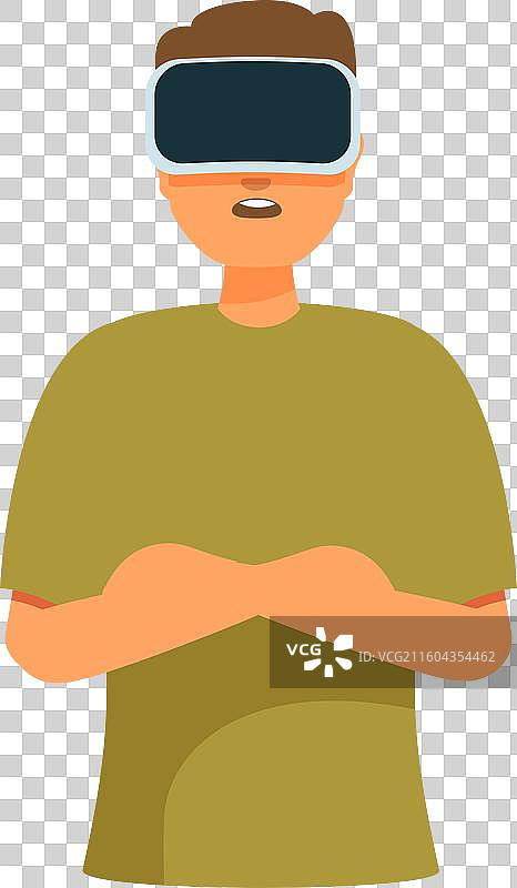 一名年轻男子正在体验虚拟现实，张开双臂。图片素材