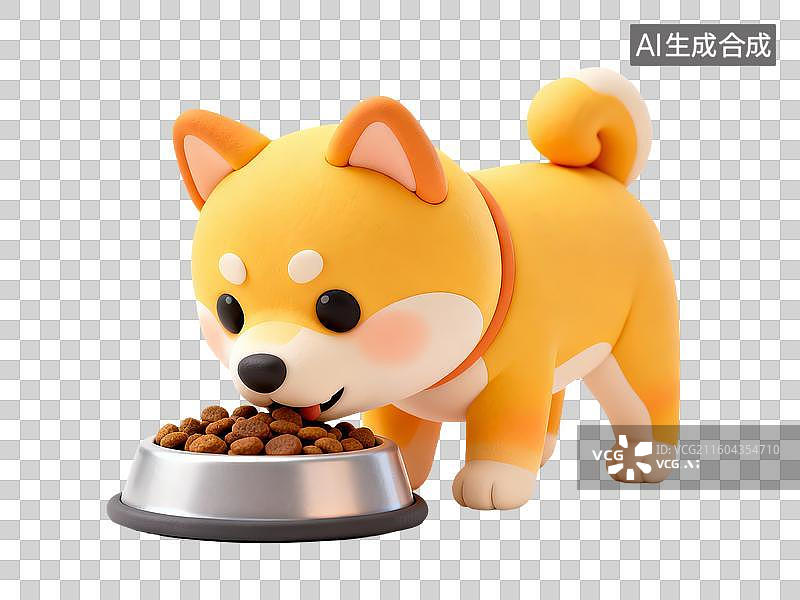 【AI数字艺术】3D粘土风宠物小狗吃狗粮图片素材