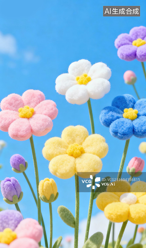 【AI数字艺术】绒彩花簇・晴空童趣梦图片素材