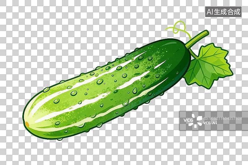 【AI数字艺术】卡通风格，带叶子的黄瓜PNG格式的免扣元素图片素材