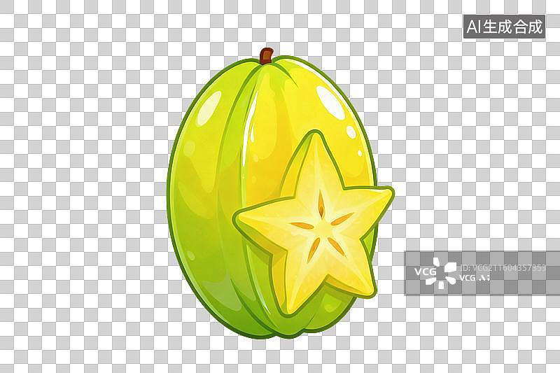 【AI数字艺术】卡通风格，新鲜的杨桃PNG格式的免扣元素图片素材