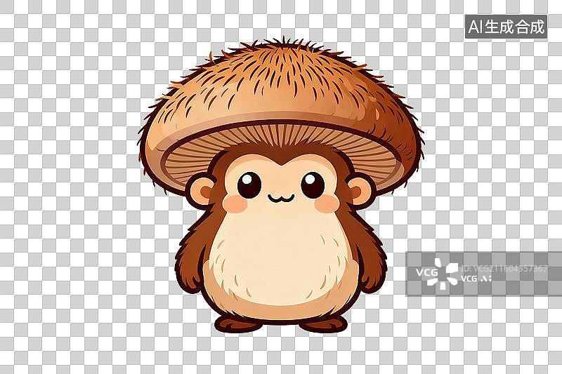 【AI数字艺术】卡通风格，拟人化的猴头菇PNG格式的免扣元素图片素材