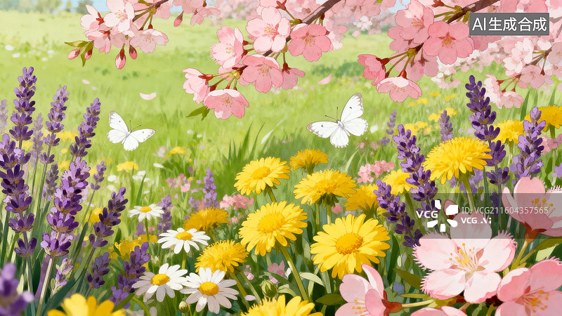 【AI数字艺术】春日花丛与蝴蝶图片素材