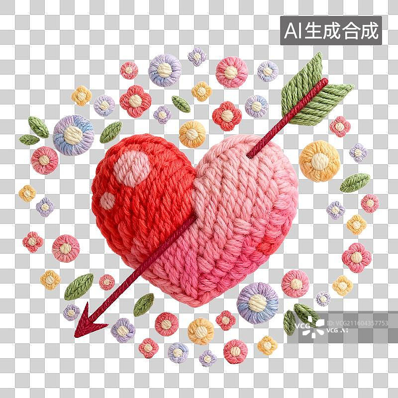 【AI数字艺术】3D立体毛线编织情人节七夕丘比特爱神弓箭一箭穿心元素图片素材