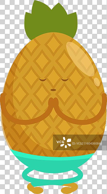 可爱的卡通菠萝正在打坐，摆出莲花坐姿图片素材