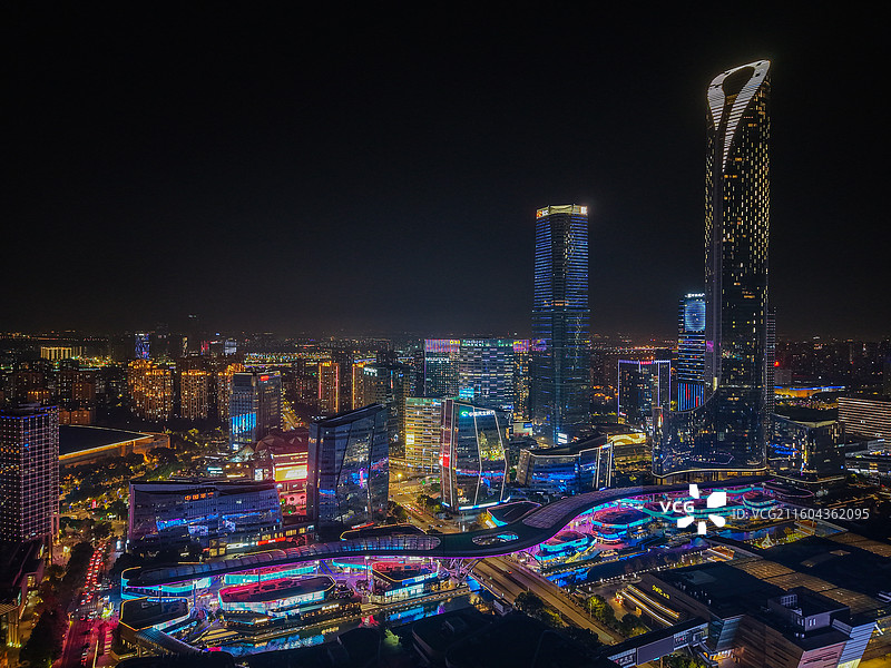 航拍苏州园区金鸡湖夜景风光图片素材