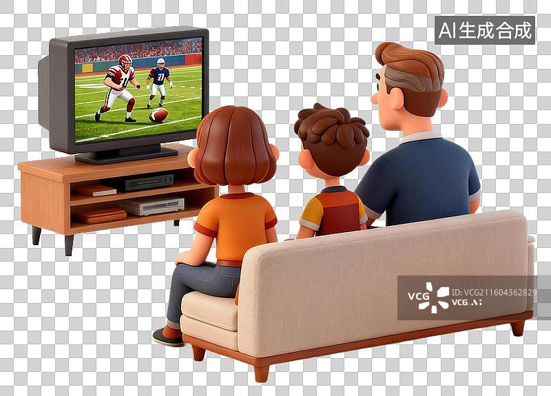 【AI数字艺术】卡通3D手绘西方聚餐看橄榄球比赛设计元素免抠图形图片素材