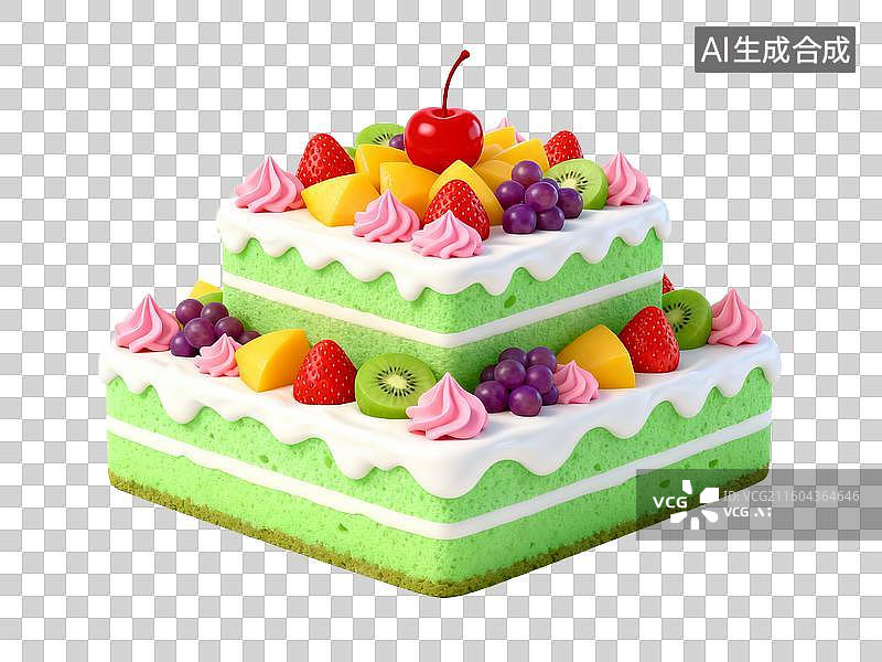 【AI数字艺术】生日主题 双层水果奶油蛋糕图片素材