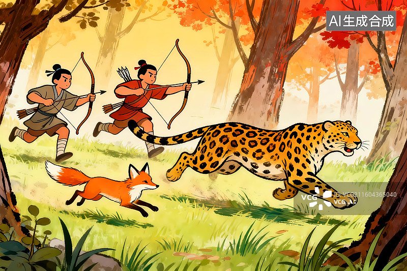 【AI数字艺术】古代寓言故事插画之丰狐文豹图片素材