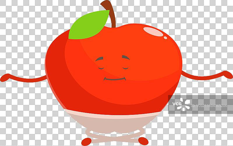 红苹果卡通人物正在打坐冥想图片素材