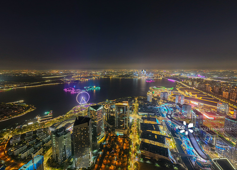 航拍苏州园区金鸡湖夜景风光图片素材