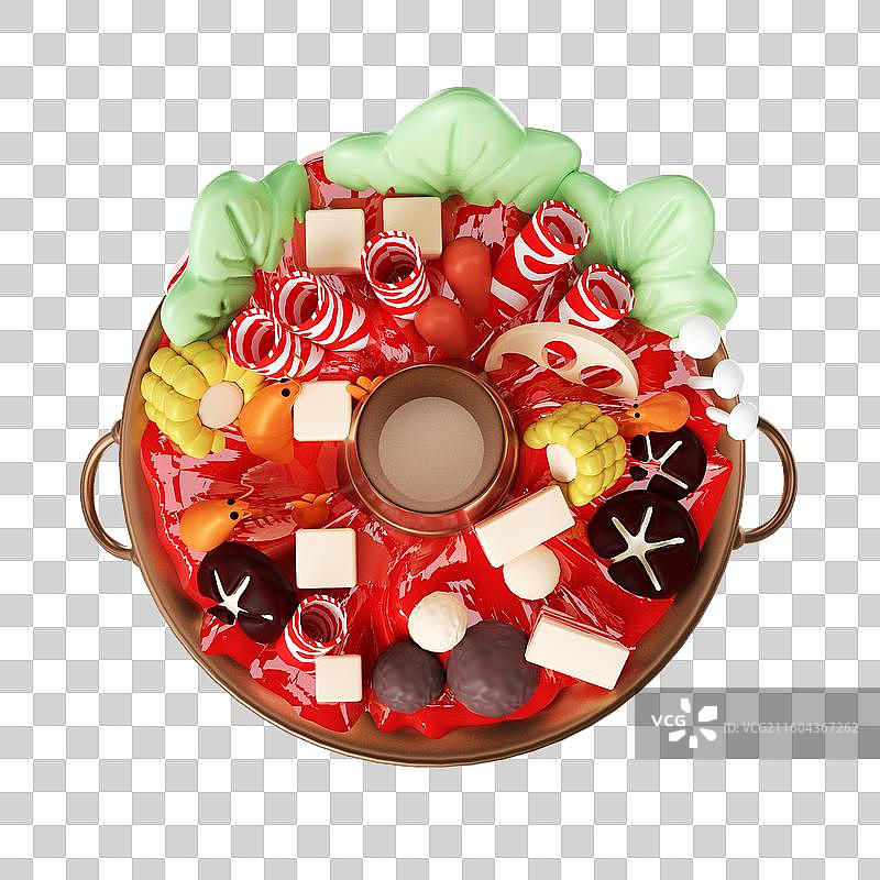 新年 火锅 聚餐 团圆饭 火锅食材 3d立体插画元素图片素材