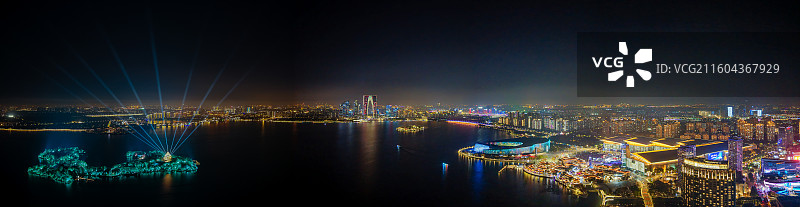 航拍苏州园区金鸡湖夜景风光图片素材