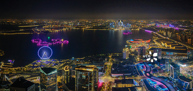 航拍苏州园区金鸡湖夜景风光图片素材