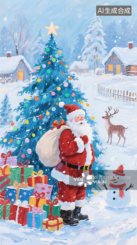 【AI数字艺术】圣诞节日场景插画图片素材