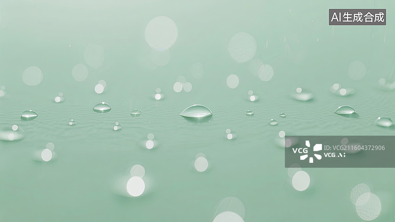 【AI数字艺术】极简淡绿色雨滴水珠背景图片素材