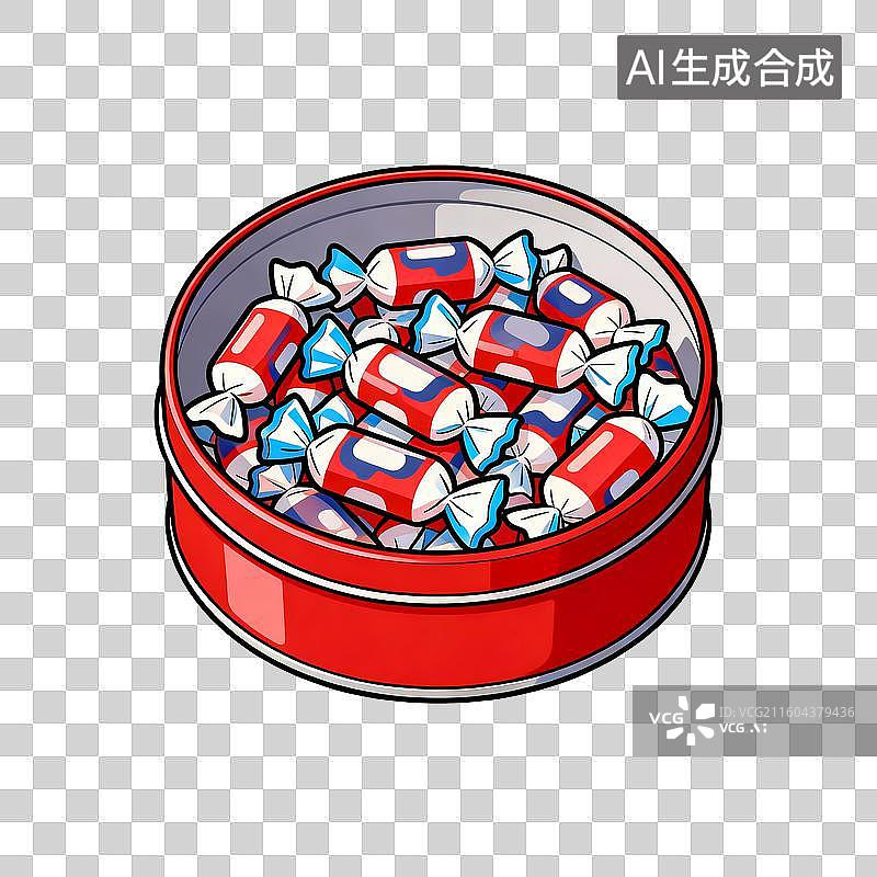 【AI数字艺术】圆形红色铁皮果盒里的奶油糖罐图片素材