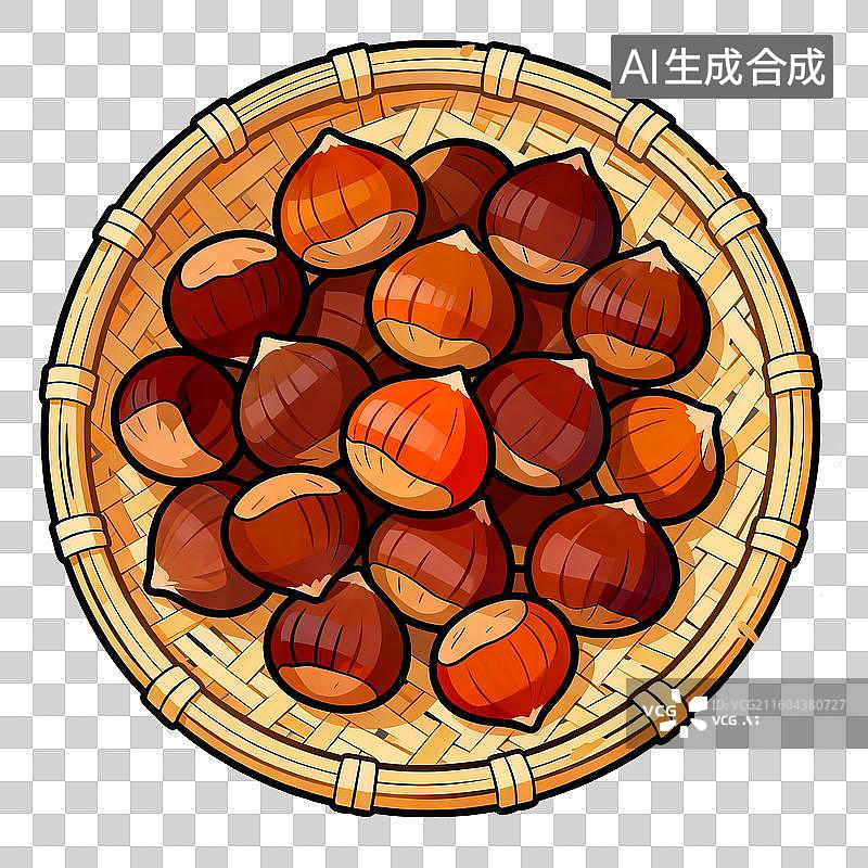 【AI数字艺术】竹编簸箕里的板栗图片素材