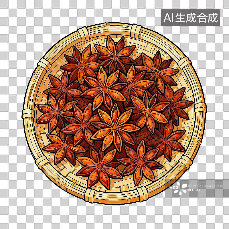 【AI数字艺术】竹编簸箕里的八角图片素材