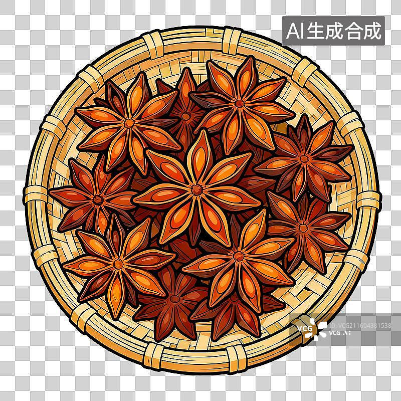 【AI数字艺术】竹编簸箕里的八角图片素材