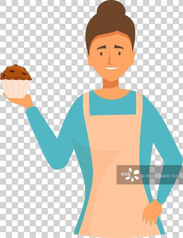 自信的女性糕点师，手持玛芬，面带微笑图片素材