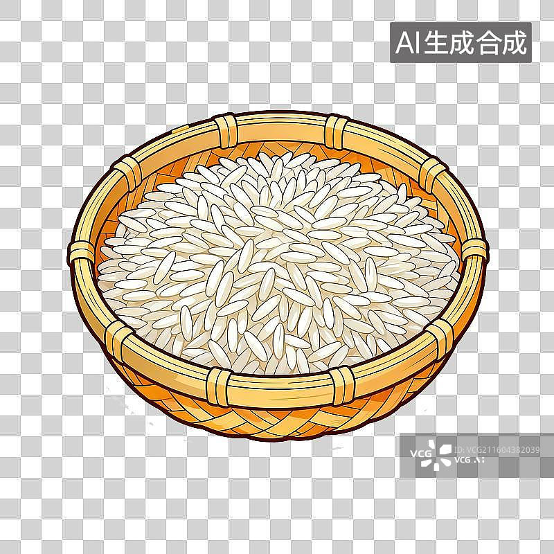 【AI数字艺术】竹编簸箕里的长粒米图片素材