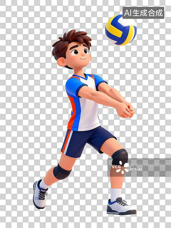 【AI数字艺术】打排球的排球运动员3D卡通免抠元素图片素材