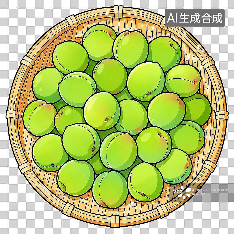 【AI数字艺术】竹编簸箕里的青杏图片素材