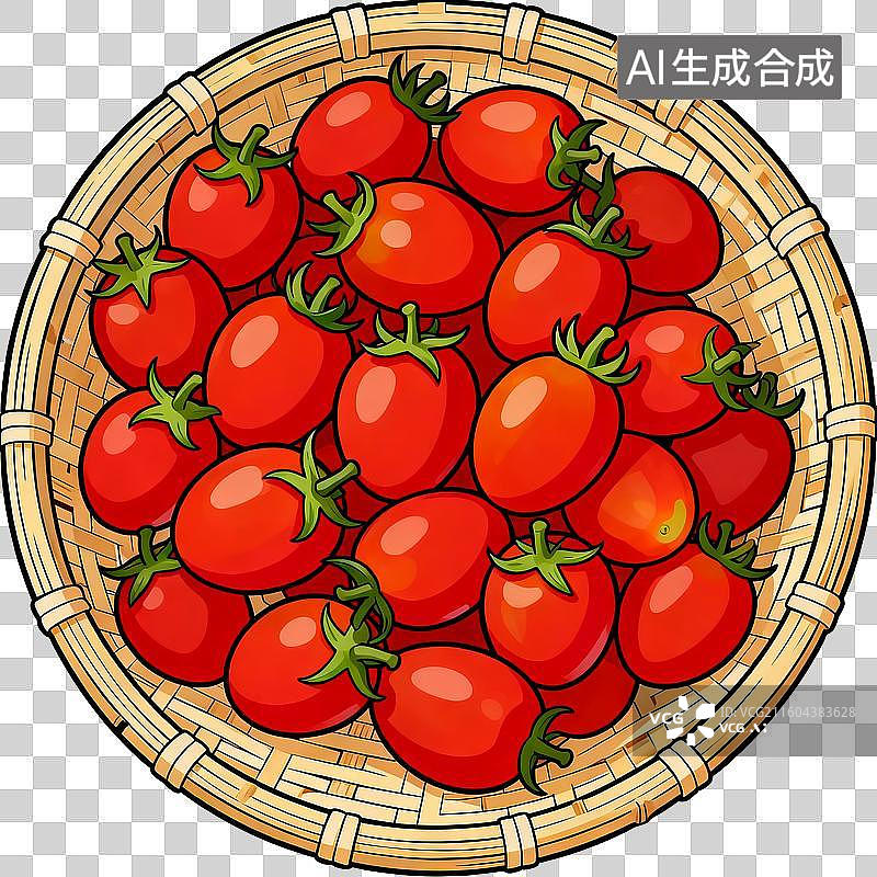 【AI数字艺术】竹编簸箕里的圣女果图片素材