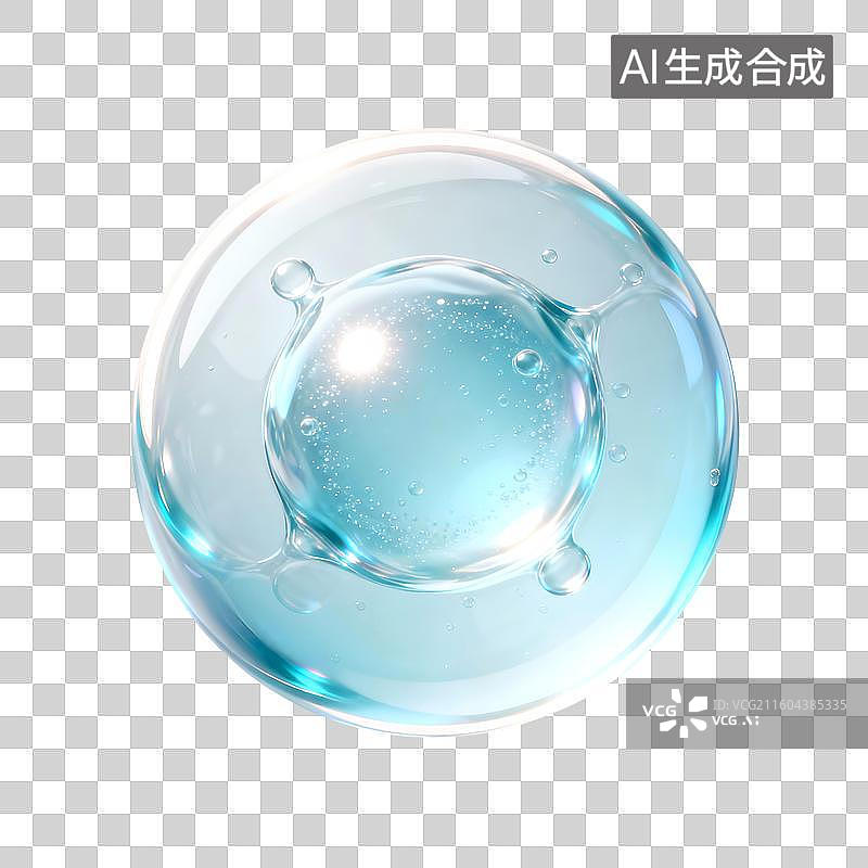【AI数字艺术】3D渲染蓝色分子与透明气泡图片素材