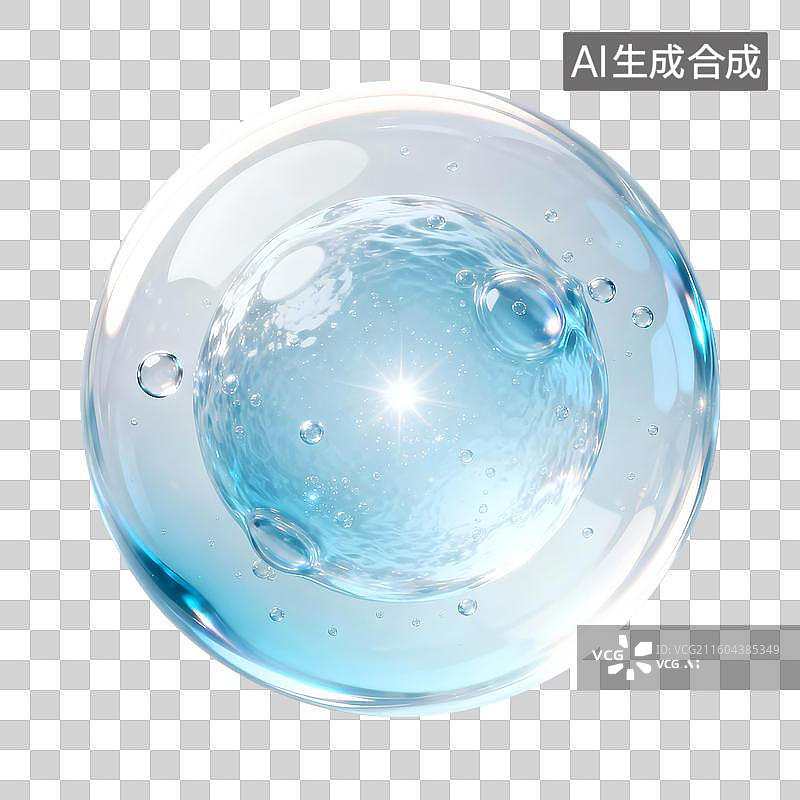 【AI数字艺术】3D渲染蓝色分子与透明气泡图片素材