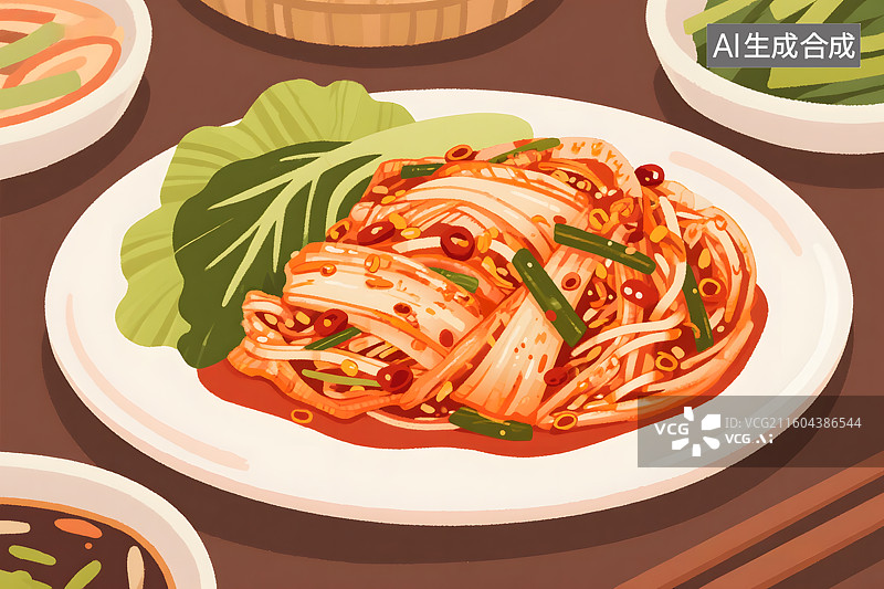 【AI数字艺术】韩式辣白菜插画图片素材