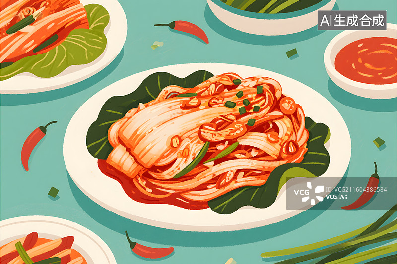 【AI数字艺术】韩式辣白菜插画图片素材