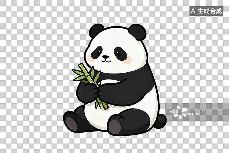 【AI数字艺术】卡通风格，一只可爱的大熊猫坐在地上吃竹子PNG格式的免扣元素图片素材