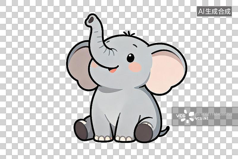 【AI数字艺术】卡通风格，一只坐在地上的大象PNG格式的免扣元素图片素材