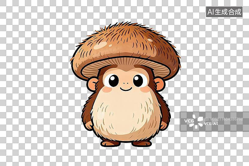 【AI数字艺术】卡通风格，可爱的猴头菇PNG格式的免扣元素图片素材