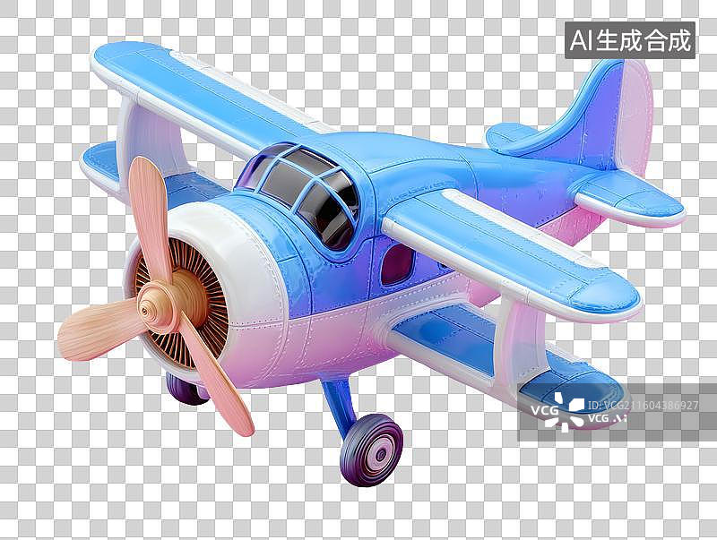【AI数字艺术】卡通风格，一架前置螺旋桨飞机PNG格式的免扣元素图片素材