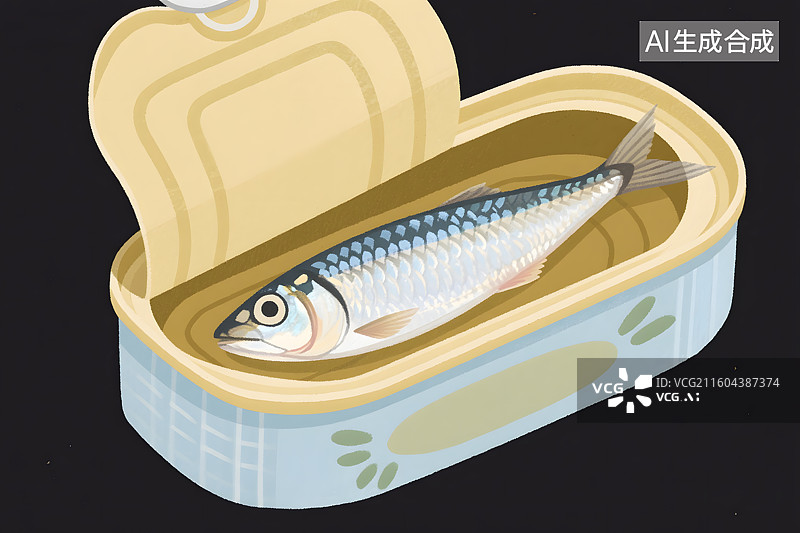 【AI数字艺术】卡通风格沙丁鱼罐头插画图片素材