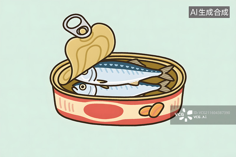 【AI数字艺术】卡通风格沙丁鱼罐头插画图片素材
