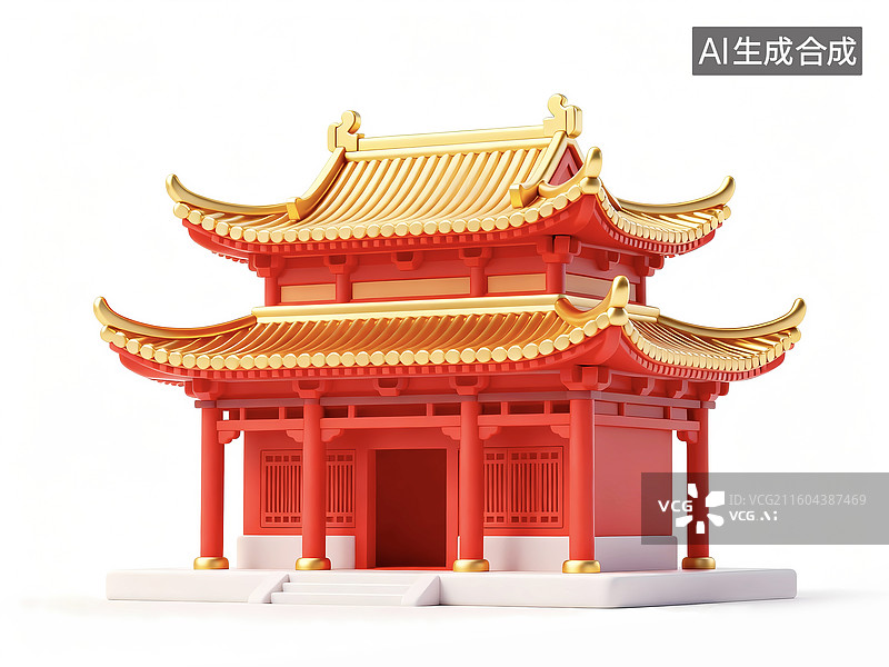 【AI数字艺术】红金喜庆国潮古建筑园林宫殿图片素材