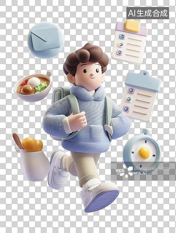 【AI数字艺术】卡通男孩奔跑带早餐物品图片素材