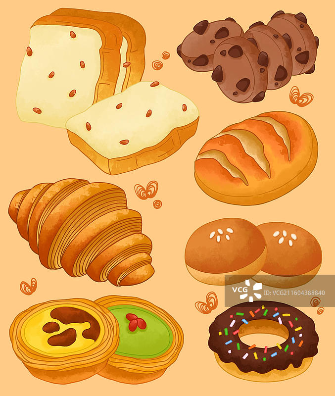 甜蜜面包组合图片素材