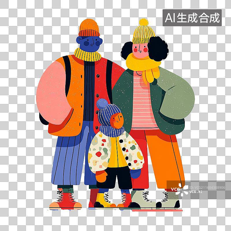 【AI数字艺术】冬季一家三口穿暖和衣物图片素材