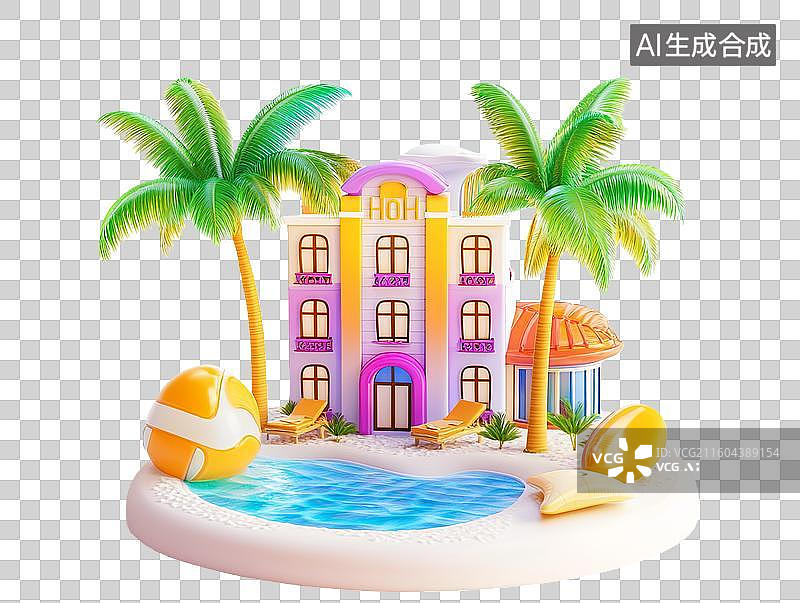 【AI数字艺术】热带度假酒店泳池场景图片素材