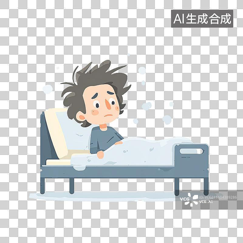 【AI数字艺术】男孩卧床生病图片素材