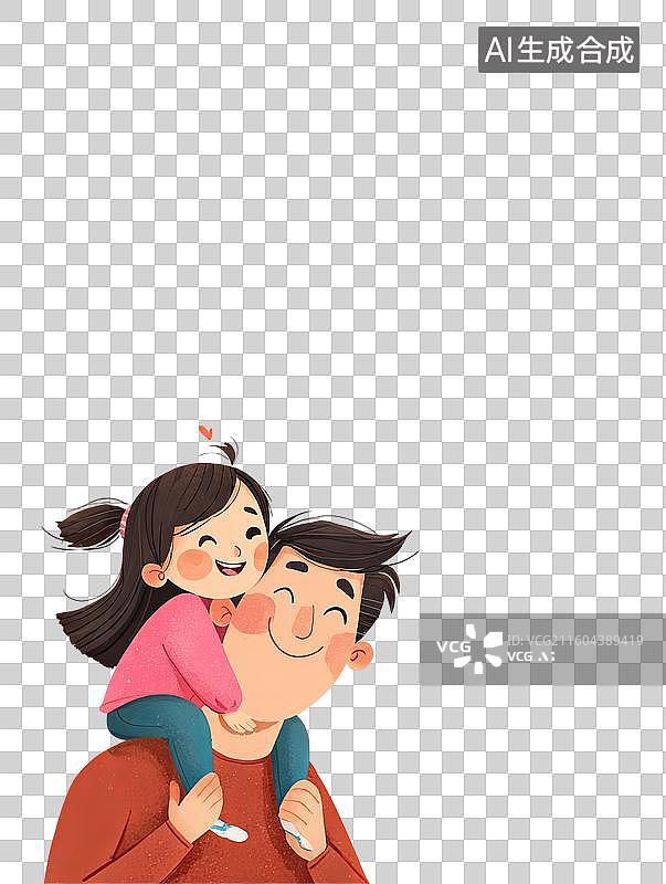 【AI数字艺术】父亲背着女儿微笑图片素材