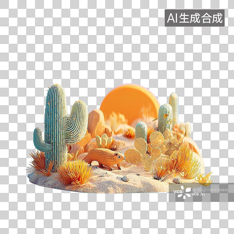【AI数字艺术】沙漠仙人掌与沙地景观图片素材