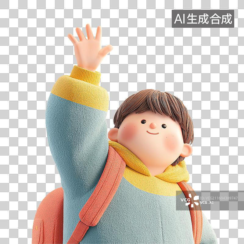 【AI数字艺术】卡通男孩举手示意图片素材